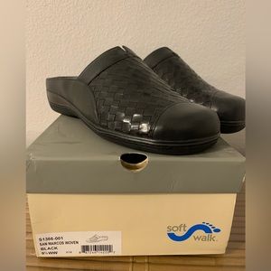 Soft Walk San Marcos Woven Black Mules Clogs Comfort Slip On Shoes 9.5WW Wide